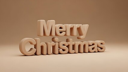 3D rendered text saying Merry Christmas in a warm beige tone with soft shadows lettering typography