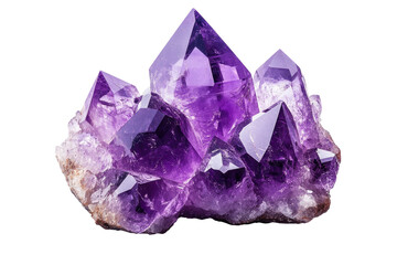 Fototapeta premium Purple amethyst crystal cluster, jagged points, isolated
