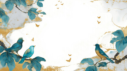 シンプルでありながら華やかさを備えた和風鳥花イラスト、和テイストのデザインを引き立てる装飾素材として最適、年賀状、名刺、パッケージ用背景素材