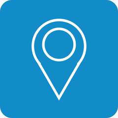 Minimalist White Outline Location Pin Icon on Blue Rounded Square Background