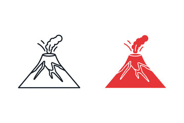 Two volcano icons one outline one red silhouette
