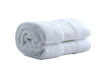 Neatly rolled white towel, soft texture, dark background