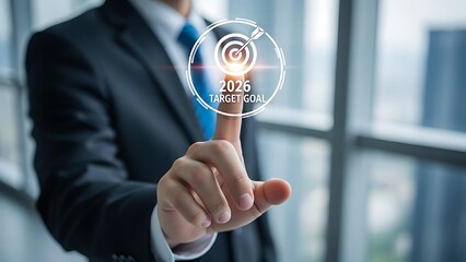 Businessman interacting with futuristic interface on finger