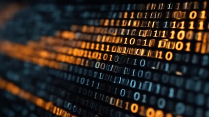 Abstract representation of binary code flowing through a digital landscape, illustrating the concept of data processing and technology in a futuristic environment - Powered by Adobe