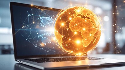 Global Network Connection Displayed on Laptop Screen. - Powered by Adobe