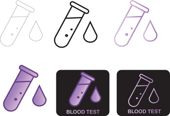 Minimalist laboratory test tube and liquid drop icon set in various styles and color schemes, ideal for medical diagnostics graphics