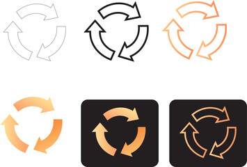 Circular arrows infographic set in various styles outline, gradient, and solid fill