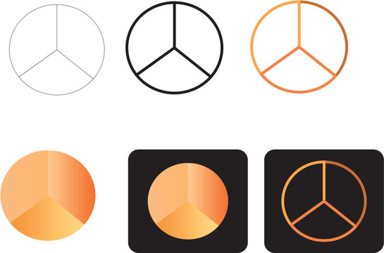 Minimalist geometric circle icons with three equal segments, presented in various clean, modern design styles suitable for abstract concepts, user interfaces, or data visualization