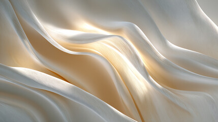 Fototapeta premium Cloud Dancer Luxurious Silky Wavy Abstract Fabric Texture with Golden Highlights, Creating an Elegant and Soft Background. Colour of the Year 2026