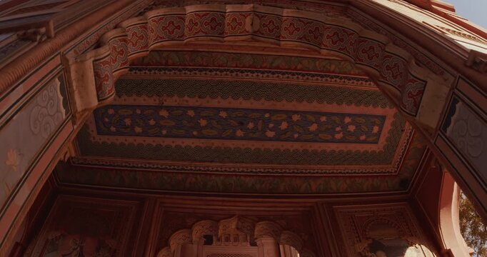 Jaipur, Rajasthan, India. Patrika Gate at Jawahar Circle. Interior inside, many Colorful ornament patterns on old walls. old Pink city