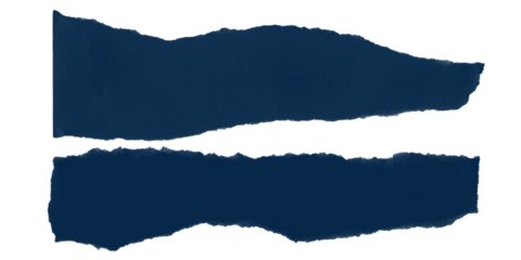 Two Dark Blue Ripped Paper Strips with Rough Edges Isolated on Black