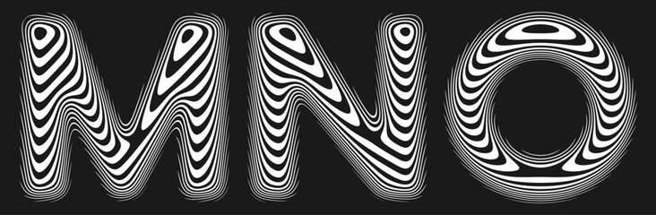 Set of stylized alphabet with smooth reflective lines creates illusion of perfectly polished surface. Letters shaped by soft continuous lines follow the gentle curvature like liquid reflection. Vector