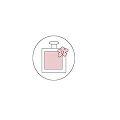 Soft minimal perfume bottle icon with a pastel pink label and a tiny flower accent, creating a cute and elegant aesthetic perfect for beauty, fashion, and branding designs