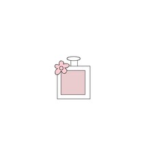 Soft minimal perfume bottle icon with a pastel pink label and a tiny flower accent, creating a cute and elegant aesthetic perfect for beauty, fashion, and branding designs