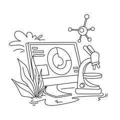 Modern nanotechnology lab scene showing a digital monitor with molecular data, lab flask, and clipboard, perfect for science research, innovation, and high-tech analysis themes