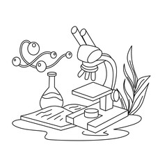 Modern nanotechnology lab scene showing a digital monitor with molecular data, lab flask, and clipboard, perfect for science research, innovation, and high-tech analysis themes