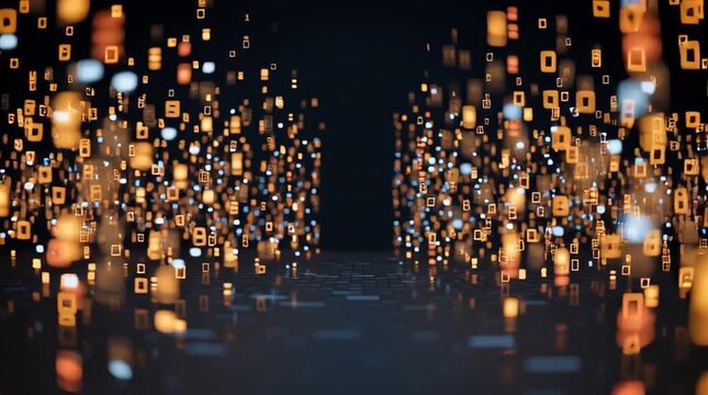 prototype. Virtual reality concept with abstract data patterns and glowing symbols. product launch decks, UI/UX mockups, designed for data visualization dashboards and holographic UIs.