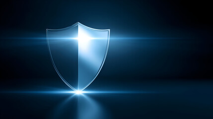 A glowing shield emblem representing protection, security, and digital defense in a modern technological environment.