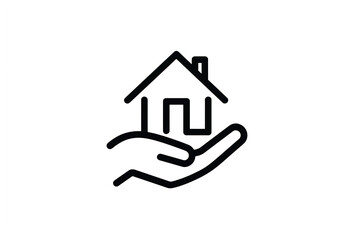 Obraz premium A hand holding a house symbolizing support, care, and real estate concepts in a minimalistic design.