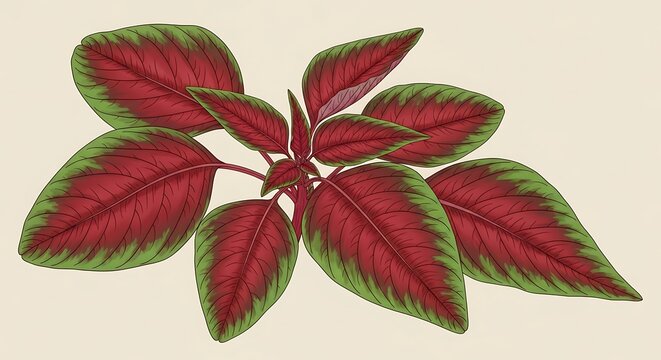 Vintage Illustration of Iresine herbstii, the Bloodleaf Plant.