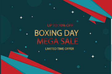 Boxing Day Mega Sale Banner with Black Background and Gifts
