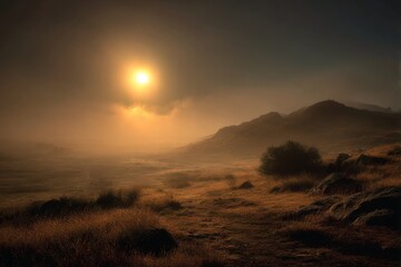 Obraz premium a wide angle photo of a sun covered in fog