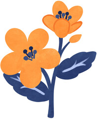 Isolated orange flowers illustration with blue stem and leaves. Perfect for flower arrangement, floral theme, poster, invitation, greeting card, journaling, planner, notes design