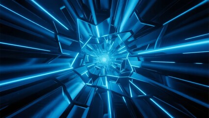 Abstract blue geometric tunnel with glowing lines and futuristic design
