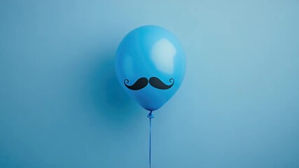 A single blue balloon featuring a black mustache decoration
