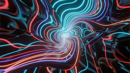 Abstract neon swirls forming a glowing vortex with vibrant colors and dynamic patterns