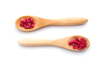 wooden spoons with sublimated raspberries on a white background