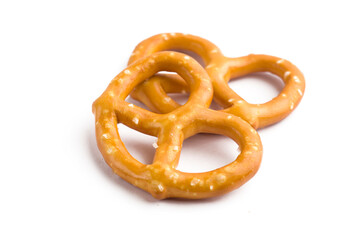 salted German pretzels on a white background