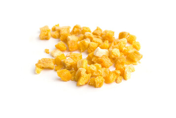 pieces of mango cubes on a white background