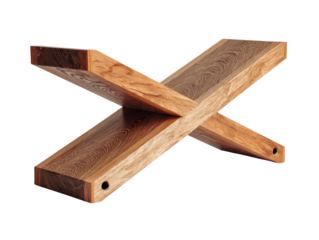 Wooden cross-shaped structure, oak color, isolated