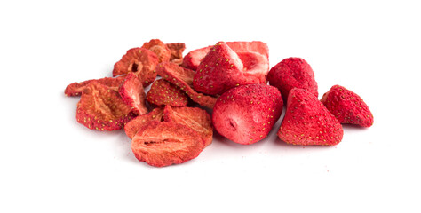 pieces of dried strawberries on a white background
