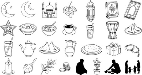 Ramadan Islamic Symbols and Cultural Elements Icons Set