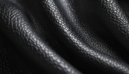Detailed macro shot of black leather texture, showcasing its natural grain and intricate patterns