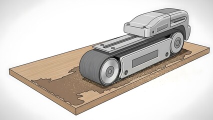 Belt Sander Machine Working on a Wooden Surface for Restoration.