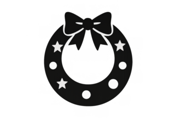 Christmas wreath silhouette with elegant bow and stars, creating a festive holiday decoration on transparent background