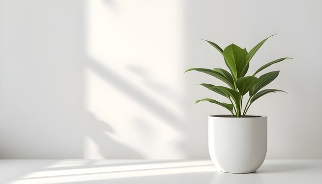 Fototapeta A small indoor plant in a minimal pot with soft natural lighting. Perfect for themes like home decor, healthy living, natural aesthetic, and modern interior styling.