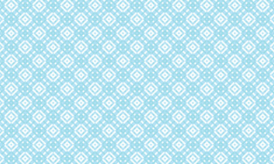 青いツートーンの角に空白のあるフレームで囲ったひし形の模様が重なるチェック柄