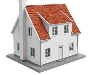 Detailed vector illustration of a classic two-story white detached house with a terracotta tile roof perfect for real estate and home design