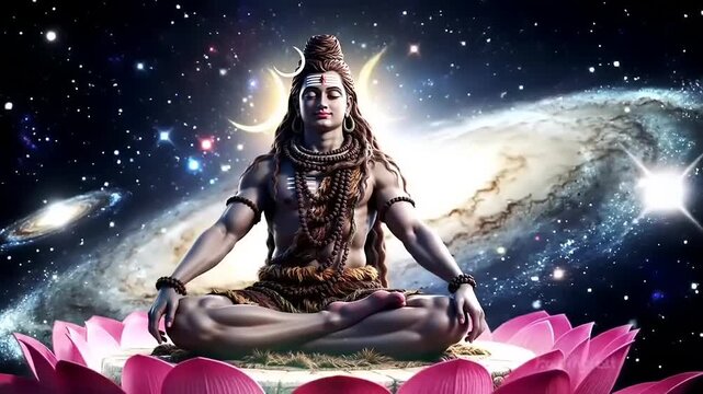 Hindu God Shiva Meditating In Space.