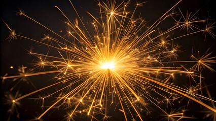 Obraz premium Bright sparkler explodes with golden light against a dark background