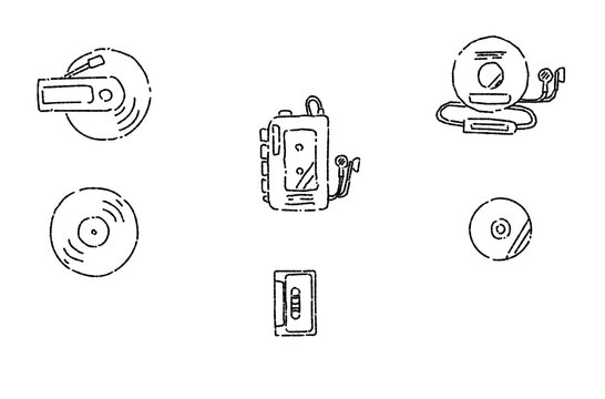 いろいろな音楽プレーヤーのイラストセット　線のみ