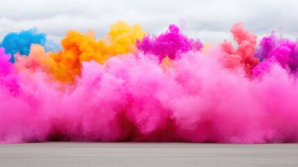 Vibrant color powder explosion event outdoor festival celebration dynamic atmosphere aerial view chaos