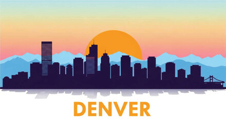 Fototapeta premium Denver colorado skyline silhouette at sunset with mountains