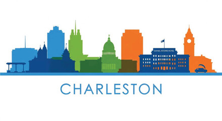Obraz premium Colorful charleston skyline silhouette with city name
