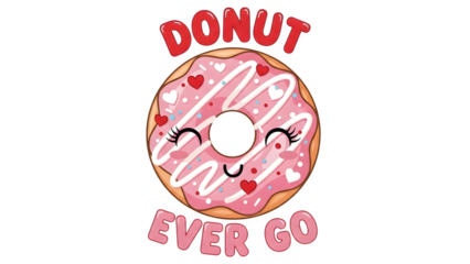 Valentine’s Day Smiling Donut with Hearts – Donut Ever Go – Transparent Background PNG