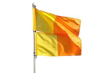 Flag, yellow and orange sections, on pole, flying high